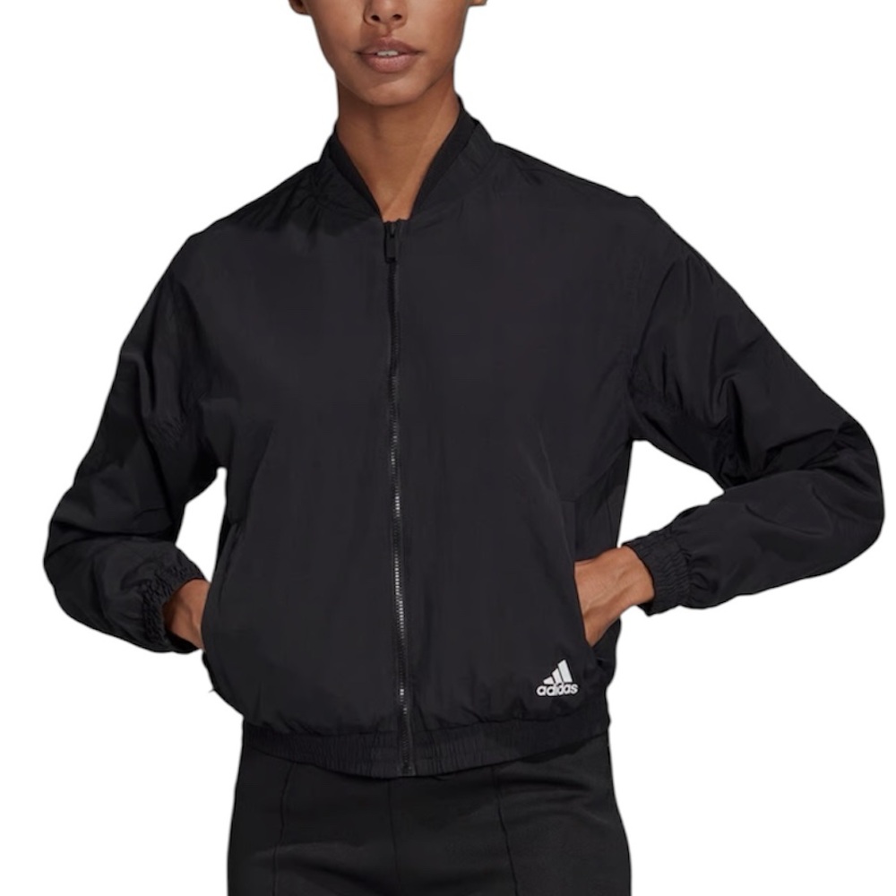Adidas Woven Black Cropped Retro Style Bomber Jacket